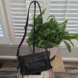 Margot NY Elegant Black Leather Crossbody Bag